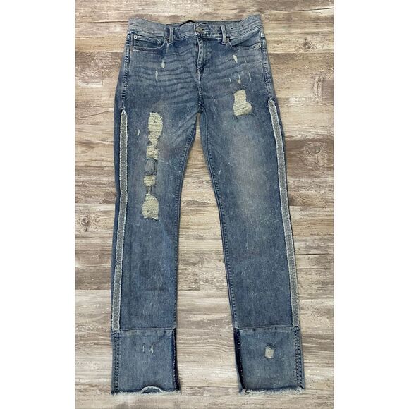 Express Cropped Skinny Jeans Mid Rise Distressed Side Stripe Women’s Sz 8 - Picture 1 of 6